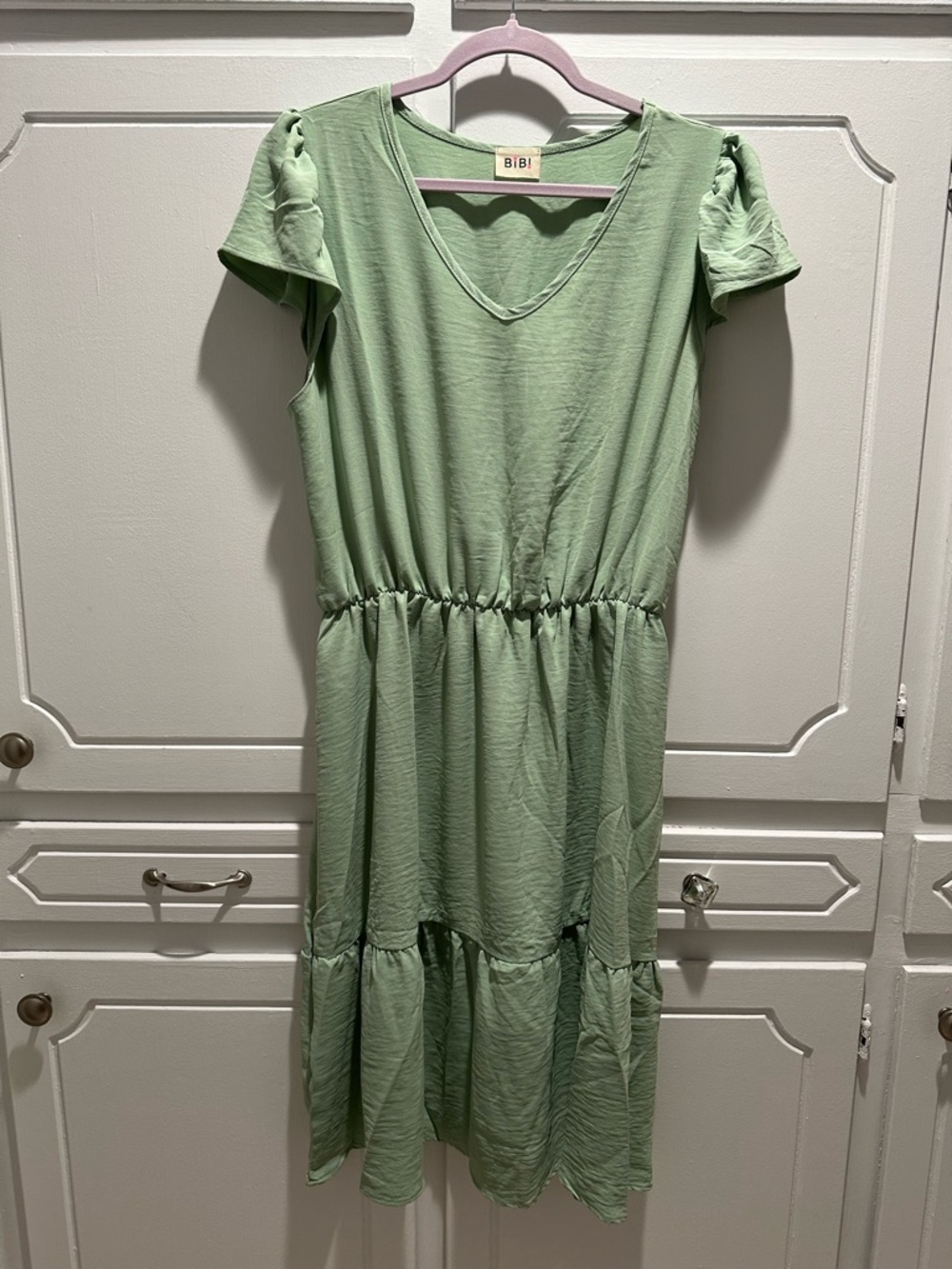 NWOT- BIBI Sage green V-neck dress